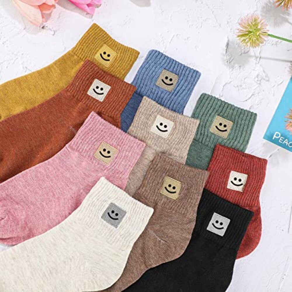 Crew Socks Cotton Lightweight Low Cut Ankle Cute Smile Face Design Y2K - Picture 5 of 8
